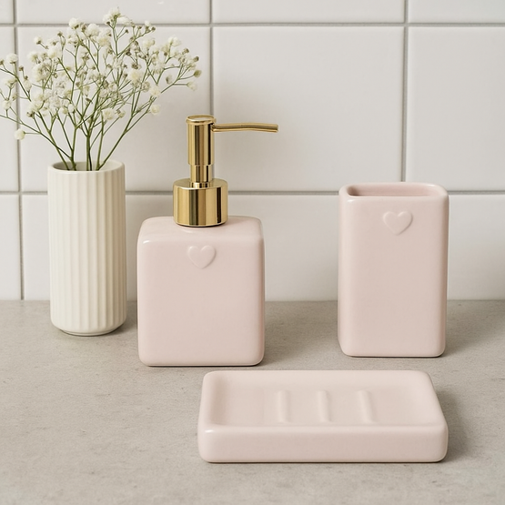 Kylpyhuone setti heart, roosa