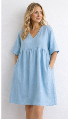 Pellavamekko naiselle – Adeliina vaaleansininen rento kesämekko