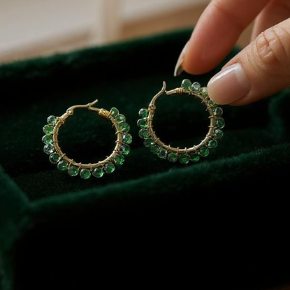 Korvakorut kirurginteräs vihreä kristalli