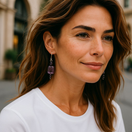 Neliönmalliset lila lamppuhelmi-korvakorut – hopeoidut osat, 6 cm