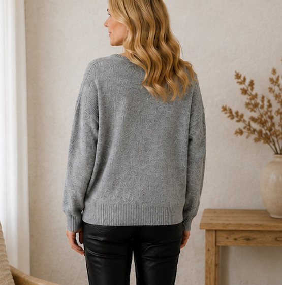 Paljetti-V neulepusero – harmaa/kulta - beige/kulta