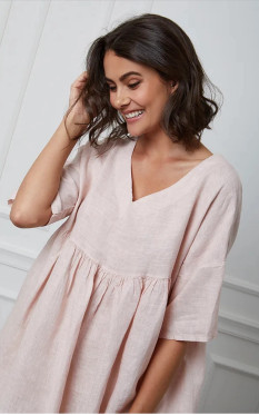 Adeliina Linen Dress -Pellavamekko,  roosa