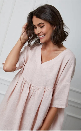 Adeliina Linen Dress -Pellavamekko,  roosa