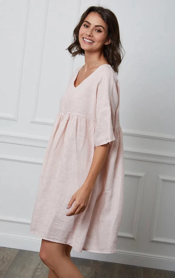 Adeliina Linen Dress -Pellavamekko,  roosa
