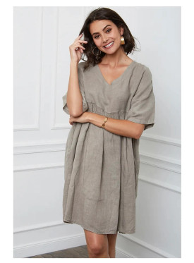 Adeliina Linen Dress -Pellavamekko,  Taupe