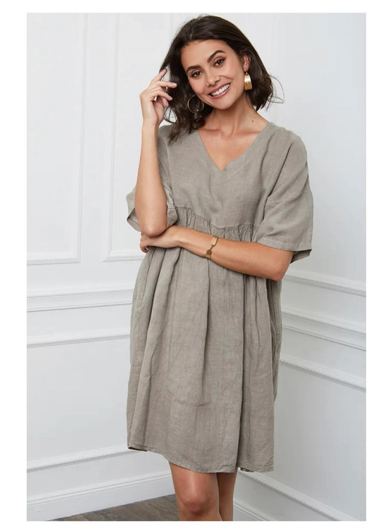 Adeliina Linen Dress -Pellavamekko,  Taupe