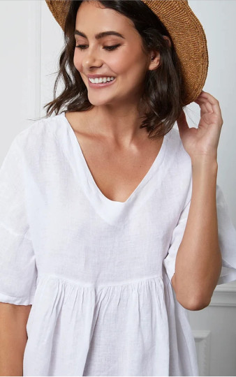Adeliina Linen Dress -Pellavamekko, valkoinen