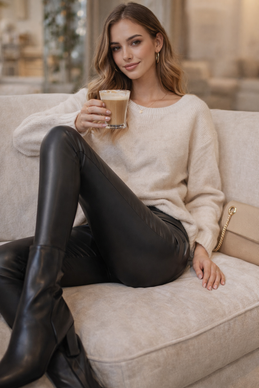 Tekonahka leggingsit – mustat joustavat leggingsit naiselle