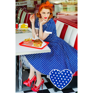 Darlene Retro Blue White Polka Dot-mekko