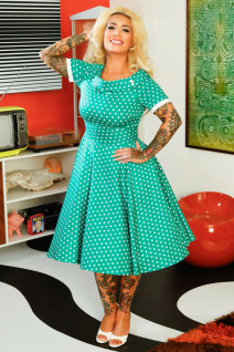 Dolly & Dottyn Darlene Bright Green White Polka Dot-mekko