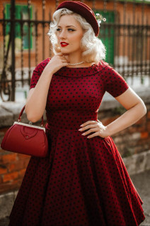 Dolly & Dottyn Darlene Burgundy Black Polka Dot-mekko