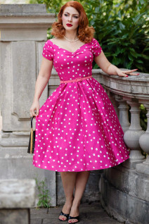 Dolly & Dottyn Lily Hot Pink White Polka Dot -mekko