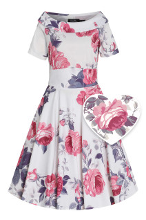 Darlene Vintage White Pink Roses-mekko