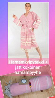 Ecobain hamamkylpytakki ja hamampyyhe, vaalea pinkki