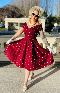 Dolly & Dottyn Lily Burgundy White Polka Dot -mekko