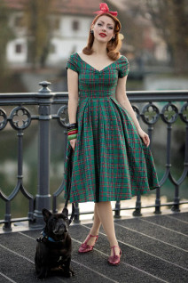 Dolly & Dottyn Lily Green Tartan-mekko
