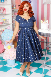 Lily Navy Blue White Polka Dot-mekko