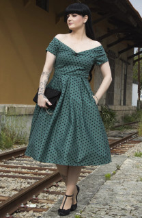 Dolly & Dottyn Lily Olive Green White Polka Dot -mekko