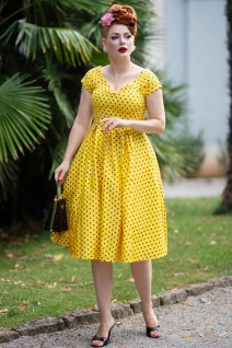 Dolly & Dottyn Lily Yellow Black Polka Dot -mekko