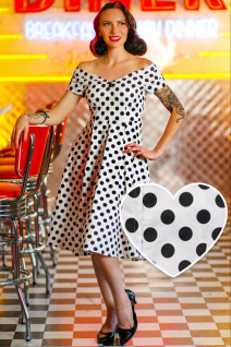 Dolly & Dottyn Lily White Black Polka Dot -mekko