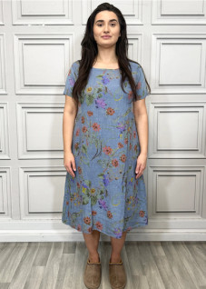 Lucy Sparks Floral Blue -pellavamekko MADE IN ITALY