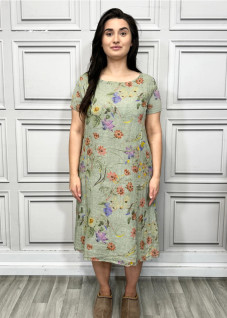 Lucy Sparks Floral Green -pellavamekko MADE IN ITALY