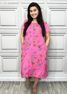 Lucy Sparks Floral Pink -pellavamekko MADE IN ITALY