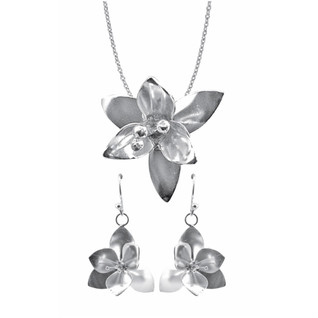 Magic Silver Trillium-riipus ketjulla ja korvakorut, hopeaa