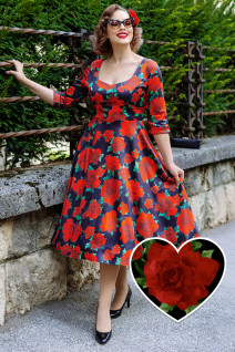 Dolly & Dottyn Scarlette Navy Blue Red Rose -mekko