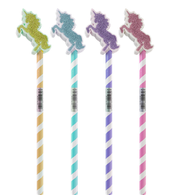 Glitterkynä yksisarvis kumilla