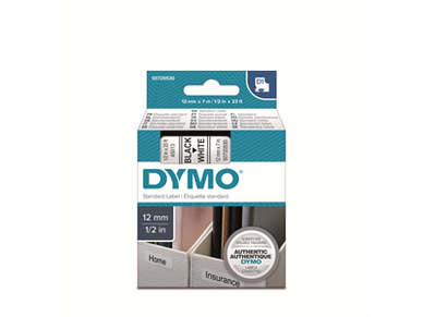 Tarrakasetti Dymo D1 45013 12mm valkoinen/musta 