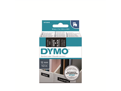 Tarrakasetti Dymo D1 45021 12mm musta/valkoinen 
