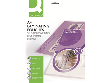 Laminointitasku Q-Connect A4 125 mic/25 itseliimautuva 