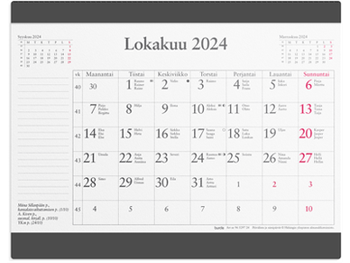 Hiirimatto kuukausikalenterilla 2024 