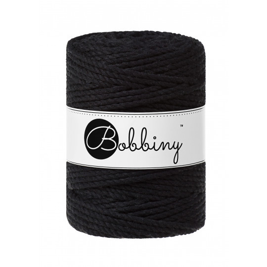 BLACK - 3PLY MAKRAMELANKA, 5mm, BOBBINY