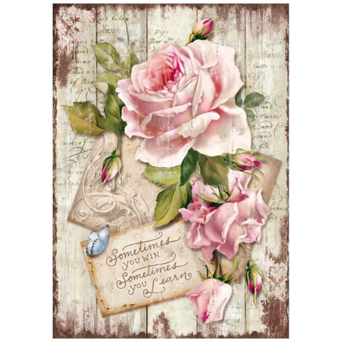 Decoupage-arkki - Sweet Time Rose - A4