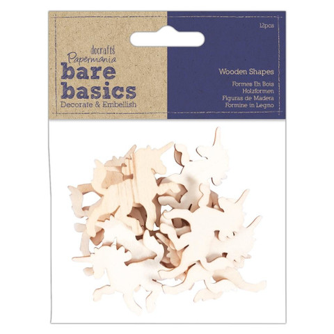 Vanerikoriste 12 kpl - Papermania Bare Basics Wooden Shapes Unicorns
