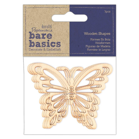 Vanerikoriste 3 kpl - Papermania Bare Basics Wooden Shapes Butterflies 
