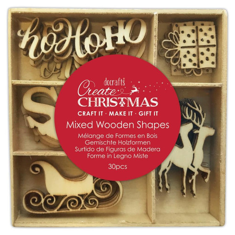 Vanerikoristeet 30 kpl - Papermania Create Christmas Mixed Wooden Shapes Santa Claus