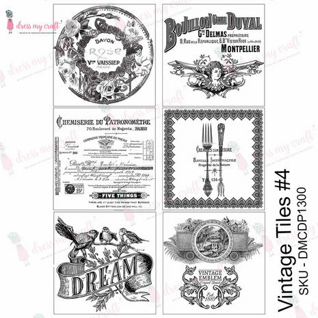 Vesisiirtokuva A4 - Dress My Craft Transfer Me Vintage Tile #4 