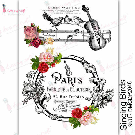 Vesisiirtokuva A4 - Dress My Craft Transfer Me Singing Birds