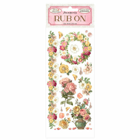 Siirtokuva-arkki 10x21 cm - Stamperia Rub-On Flowers and Garland 