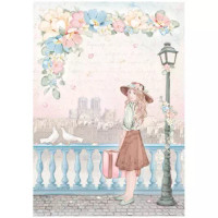 Decoupage-paperi A4 - Stamperia Paper Girl with Suitcase Rice Paper
