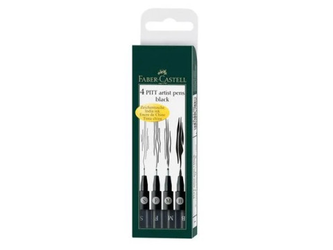 Permanenttikynät 4 kpl, Faber Castell Drawing Pen Pitt Artist Set Black Fineliners