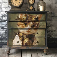 Decoupage-kuitupaperi 59x84 cm - Re-Design with Prima Clockwork Kitty Decoupage Fiber
