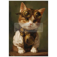 Decoupage-kuitupaperi 59x84 cm - Re-Design with Prima Clockwork Kitty Decoupage Fiber