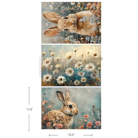 Kuitupaperi 41x87 cm - Re-Design Decoupage Fiber Garden Bunny Tales