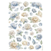 Riisipaperi 21x29 cm - Stamperia Timeless Rice Paper Roses and Blue Flowers Pattern