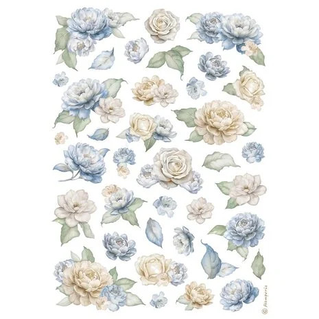 Riisipaperi 21x29 cm - Stamperia Timeless Rice Paper Roses and Blue Flowers Pattern