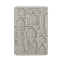 Koristemuotti 15x21 cm - Stamperia Silent Sea Silicon Mould Houses and Lighthouse